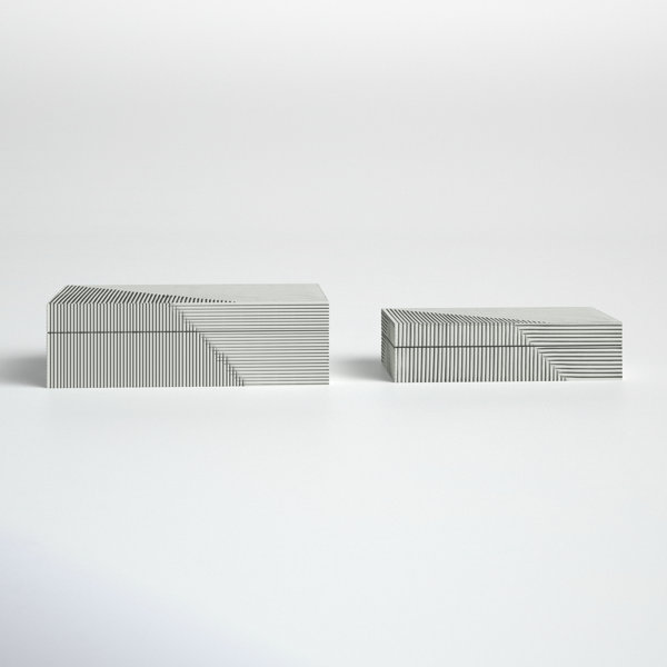 Sagebrook Home Montague Resin Set of 2 Ridged Boxes in White Durable